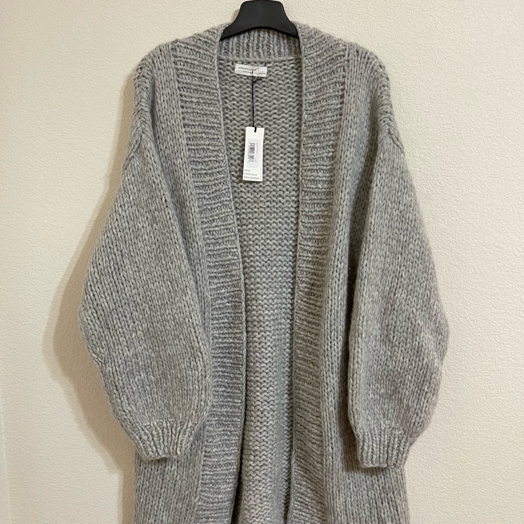 Relaxed Open-Front Light Gray Knit Cardigan